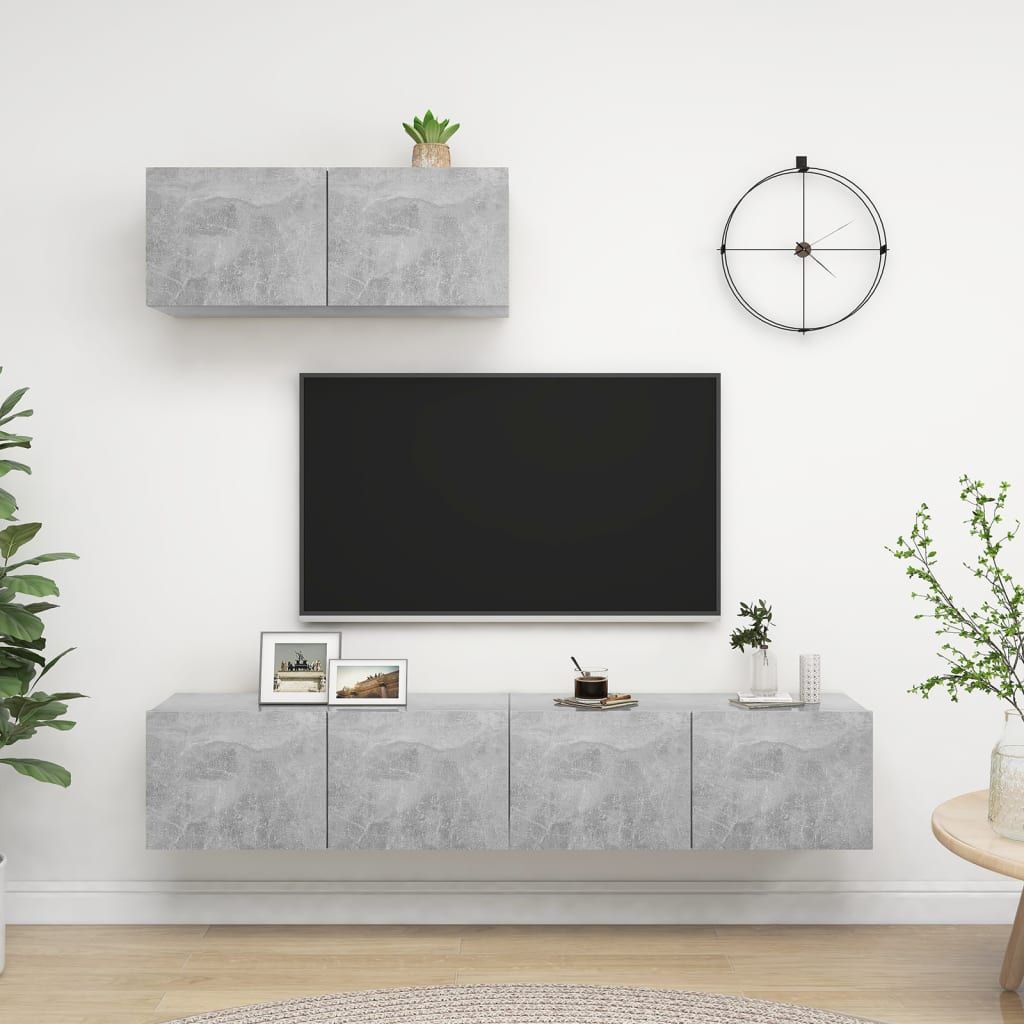 Mobili Porta TV 3 pz Grigio Cemento in Legno Multistrato vidaXL