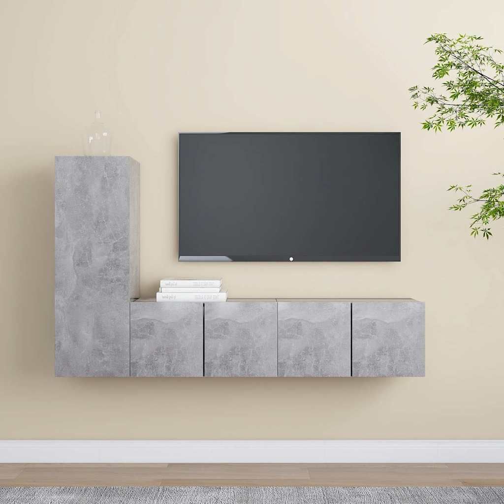 Set di Mobili Porta TV 3 pz Grigio Cemento in Legno Multistrato vidaXL