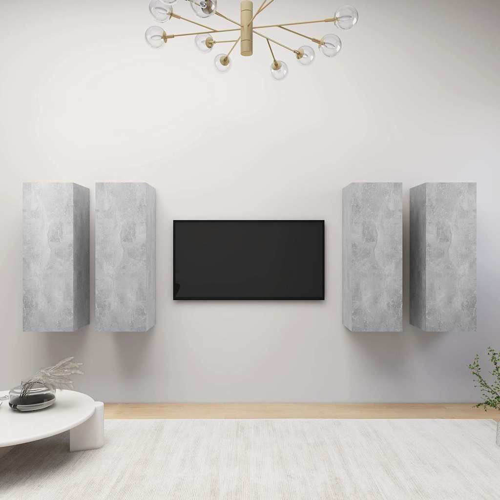 Mobili TV 4 pz Grigio Cemento 30,5x30x90cm in Legno Multistrato vidaXL