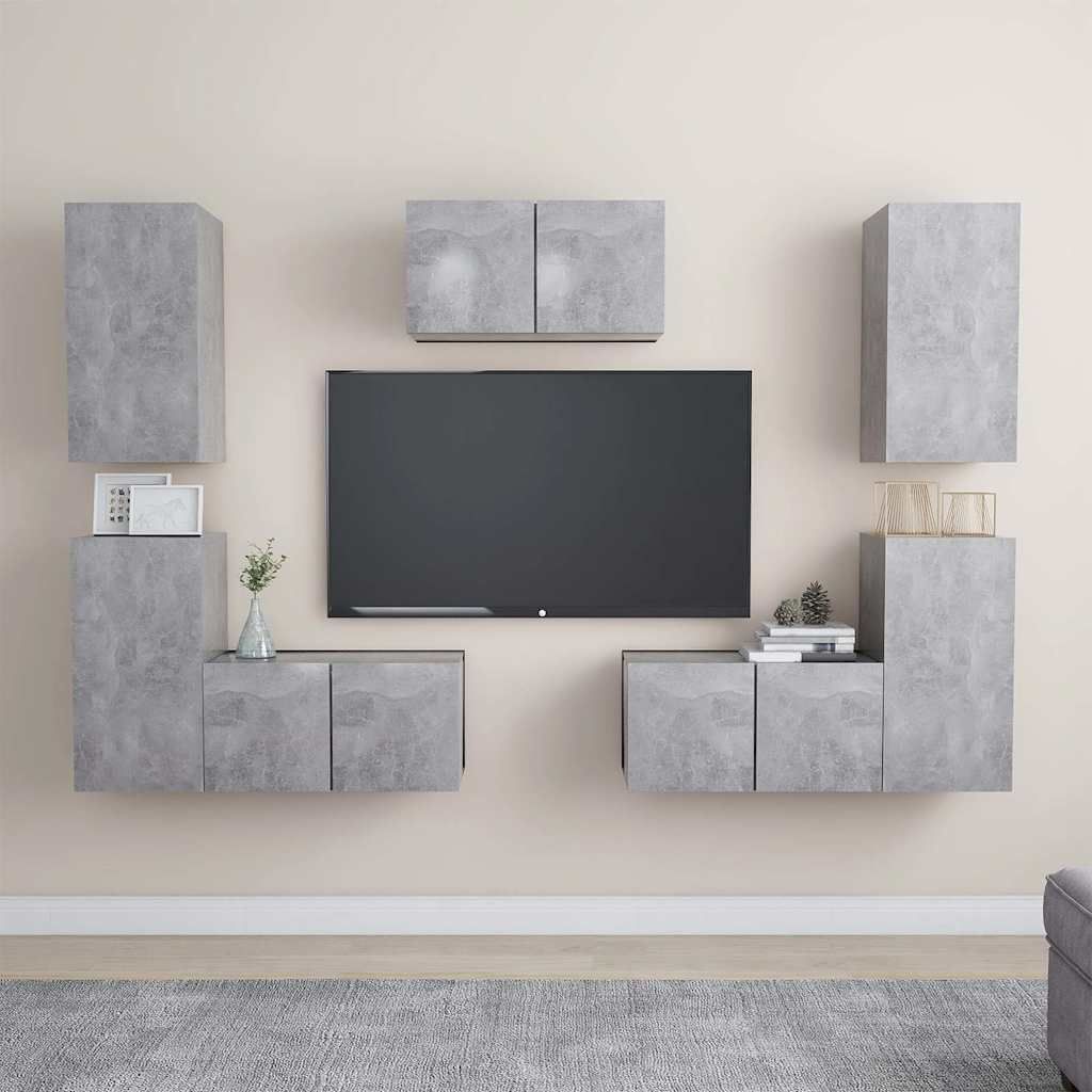 Set di Mobili Porta TV 7 pz Grigio Cemento in Legno Multistrato vidaXL