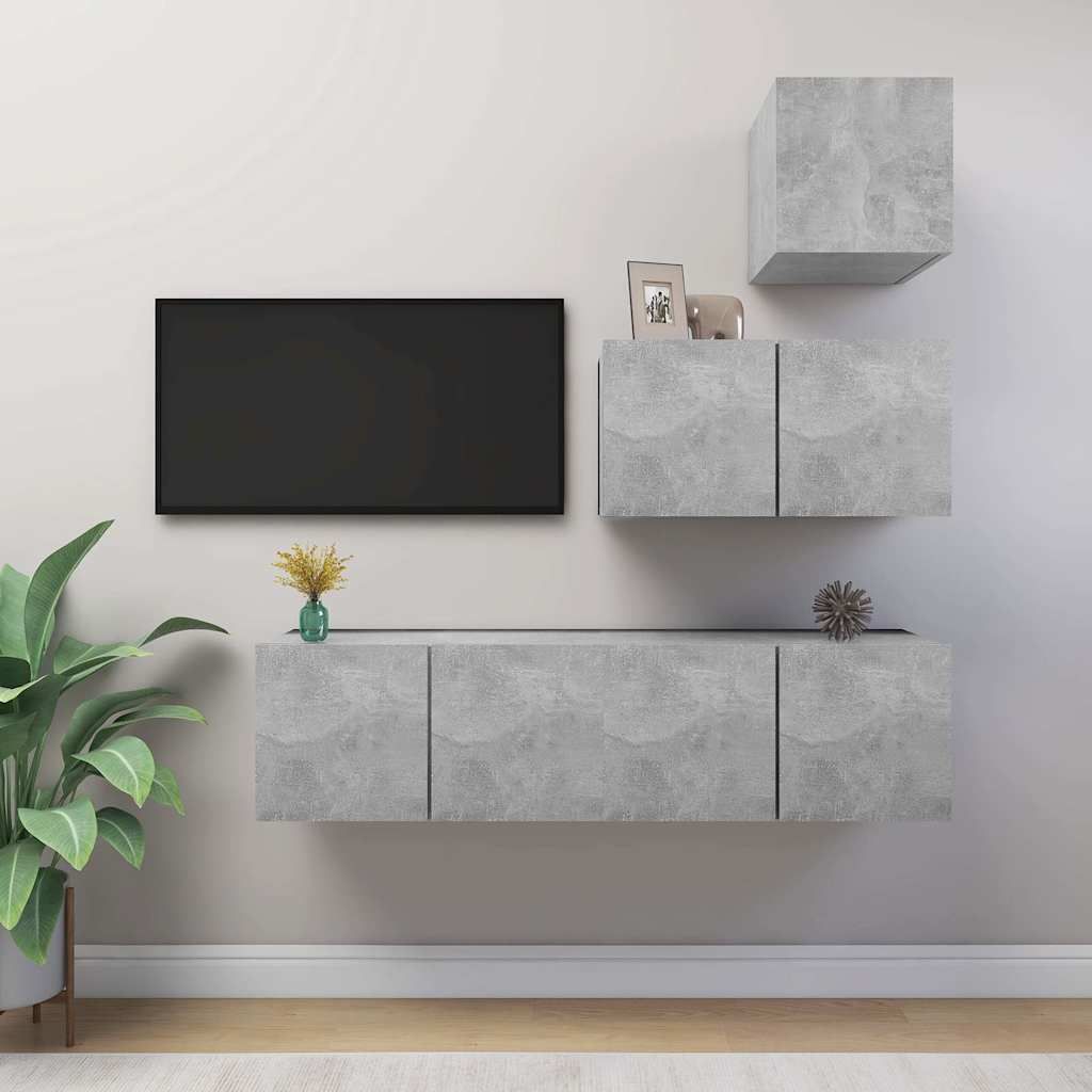 Set di Mobili Porta TV 4 pz Grigio Cemento in Legno Multistrato vidaXL