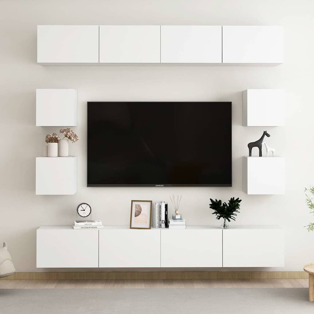 Set Mobili Porta TV 8 pz Bianco in Legno Multistrato vidaXL