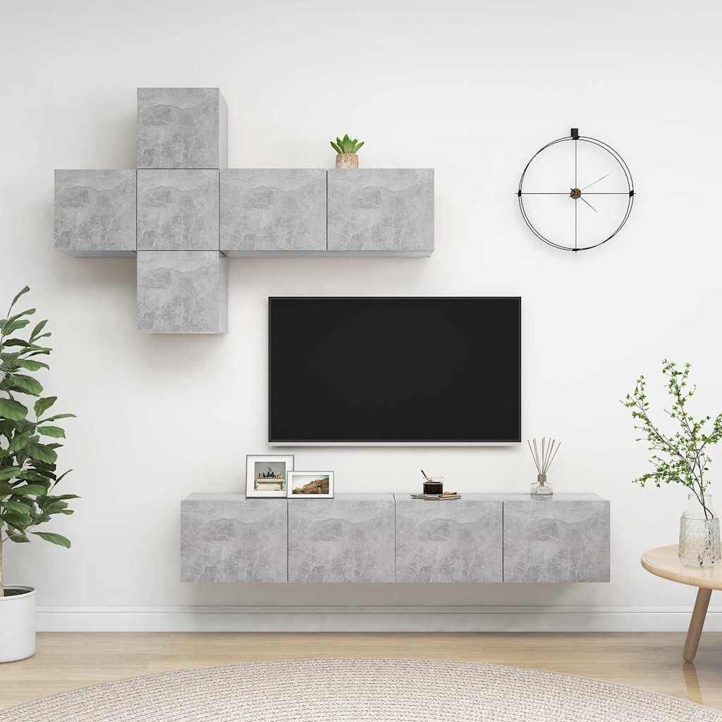 Set di Mobili Porta TV 7 pz Grigio Cemento in Legno Multistrato vidaXL