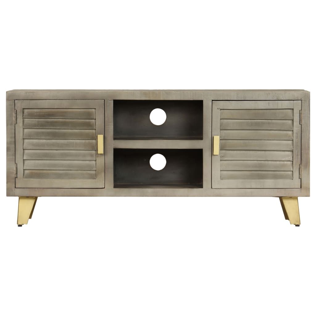 Mobile TV Legno Massello di Mango Grigio e Ottone 110x30x48cm vidaXL