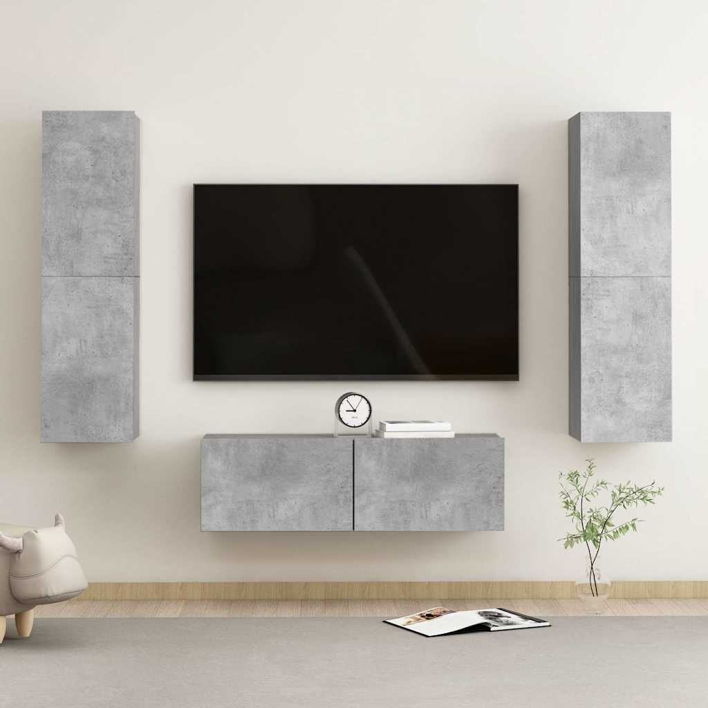 Set di Mobili Porta TV 3 pz Grigio Cemento in Legno Multistrato vidaXL