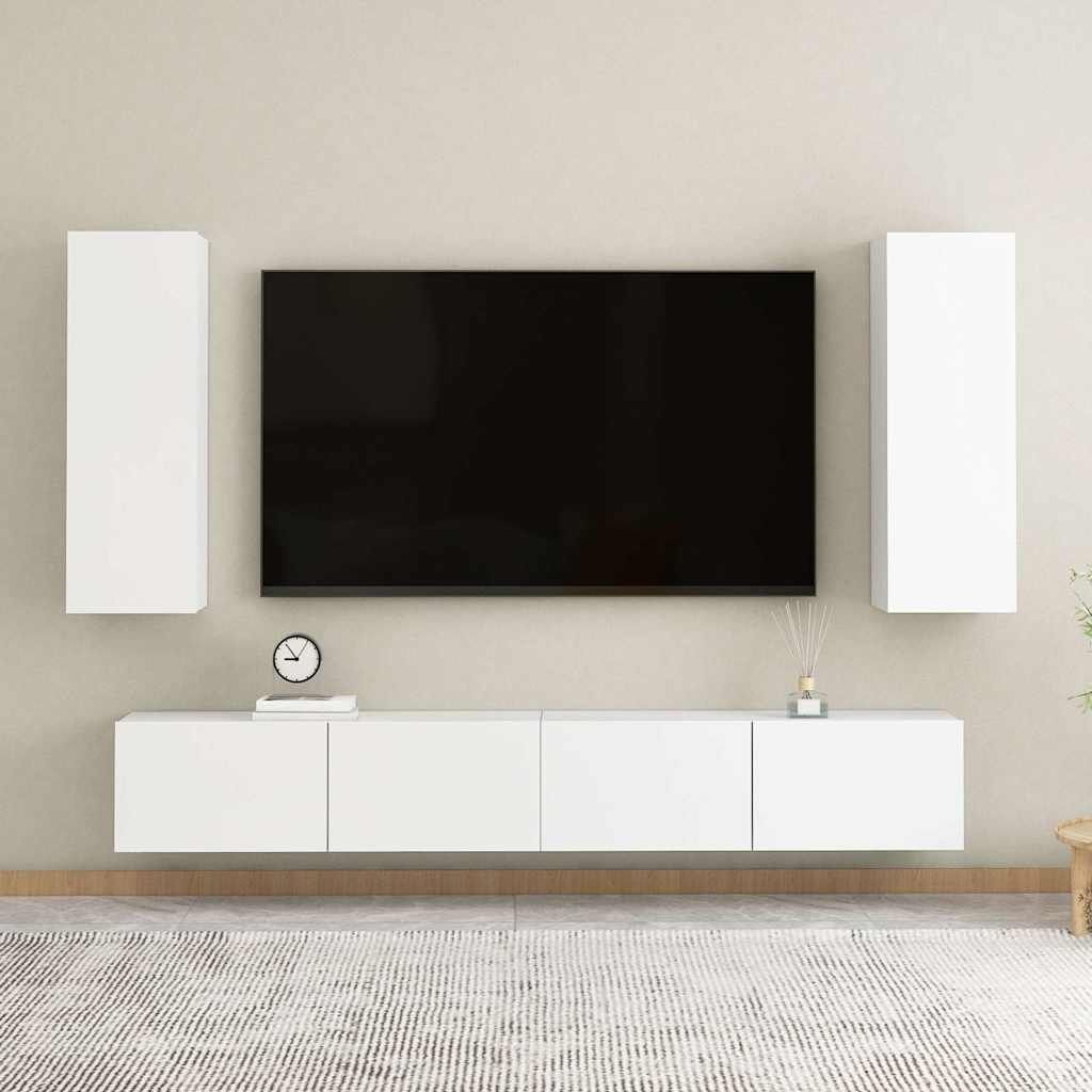 Set Mobili Porta TV 4 pz Bianco in Legno Multistrato vidaXL