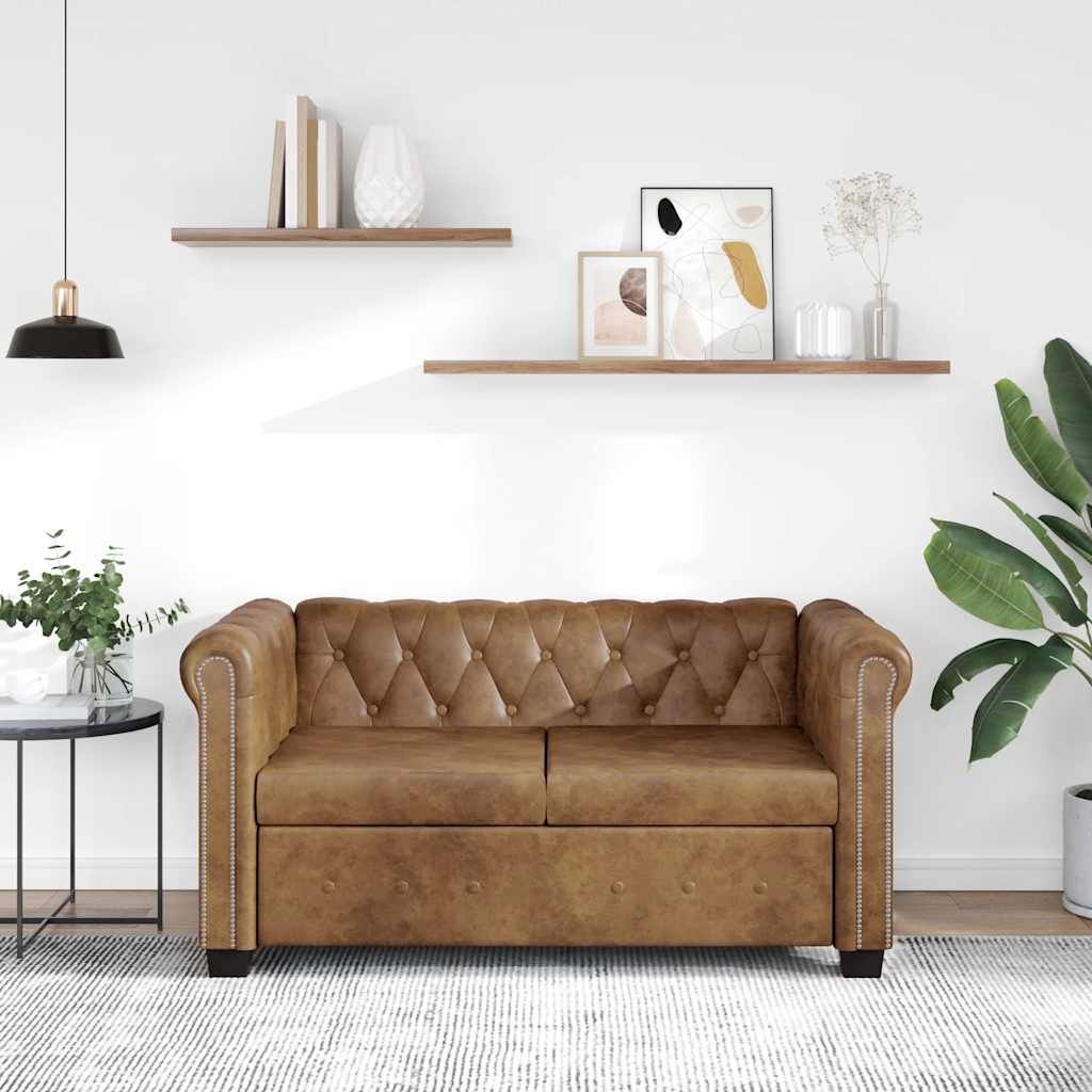 Divano Chesterfield a 2 Posti in Finta Pelle Marrone vidaXL