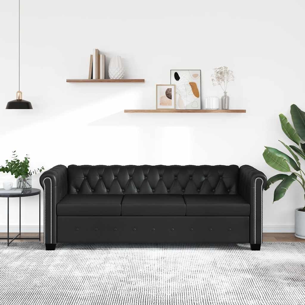 Divano Chesterfield a 3 Posti in Finta Pelle Nero vidaXL