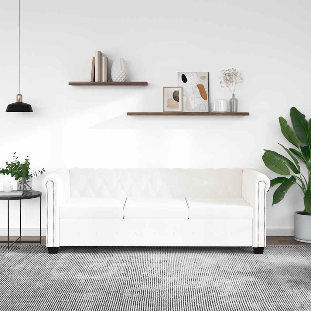 Divano Chesterfield a 3 Posti in Finta Pelle Bianco vidaXL