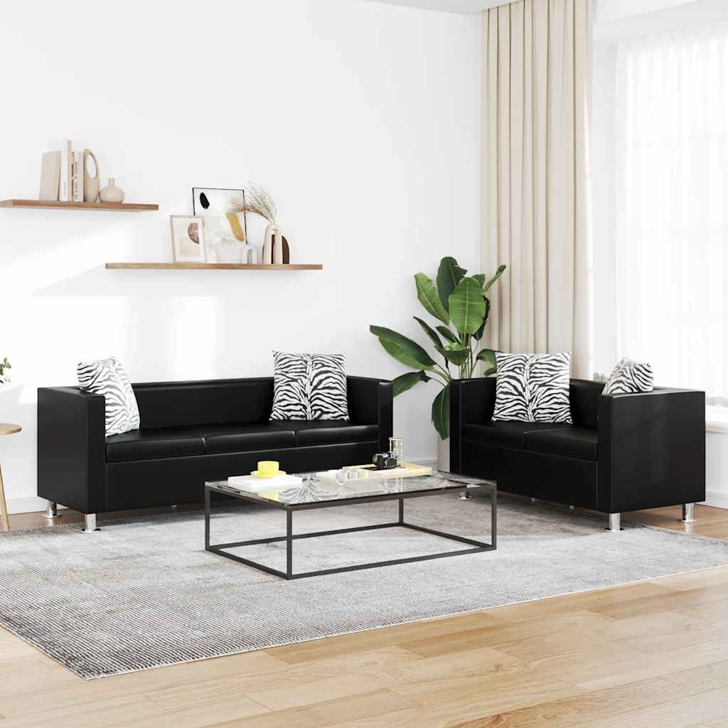 Set Divani a 3 e a 2 Posti in Similpelle Nero vidaXL