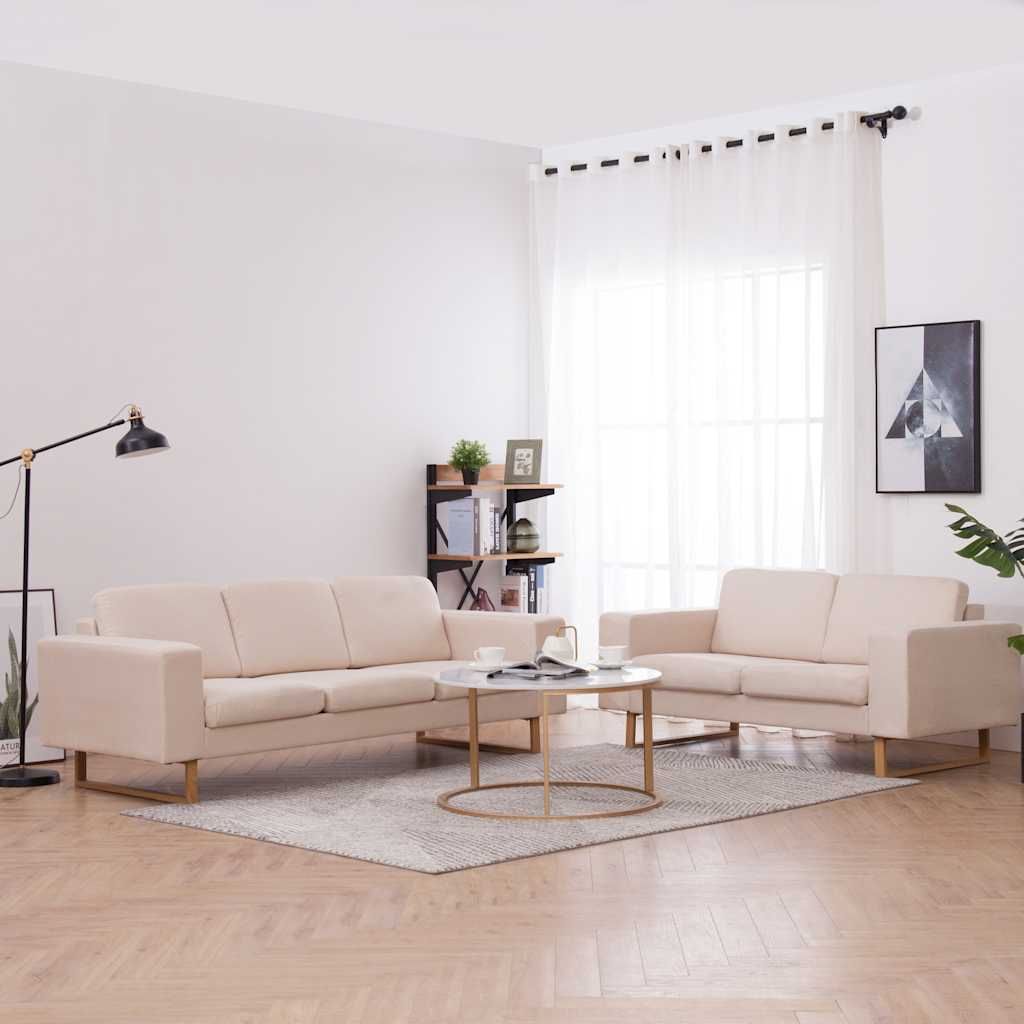 Set Divani 2 pz in Tessuto Crema vidaXL