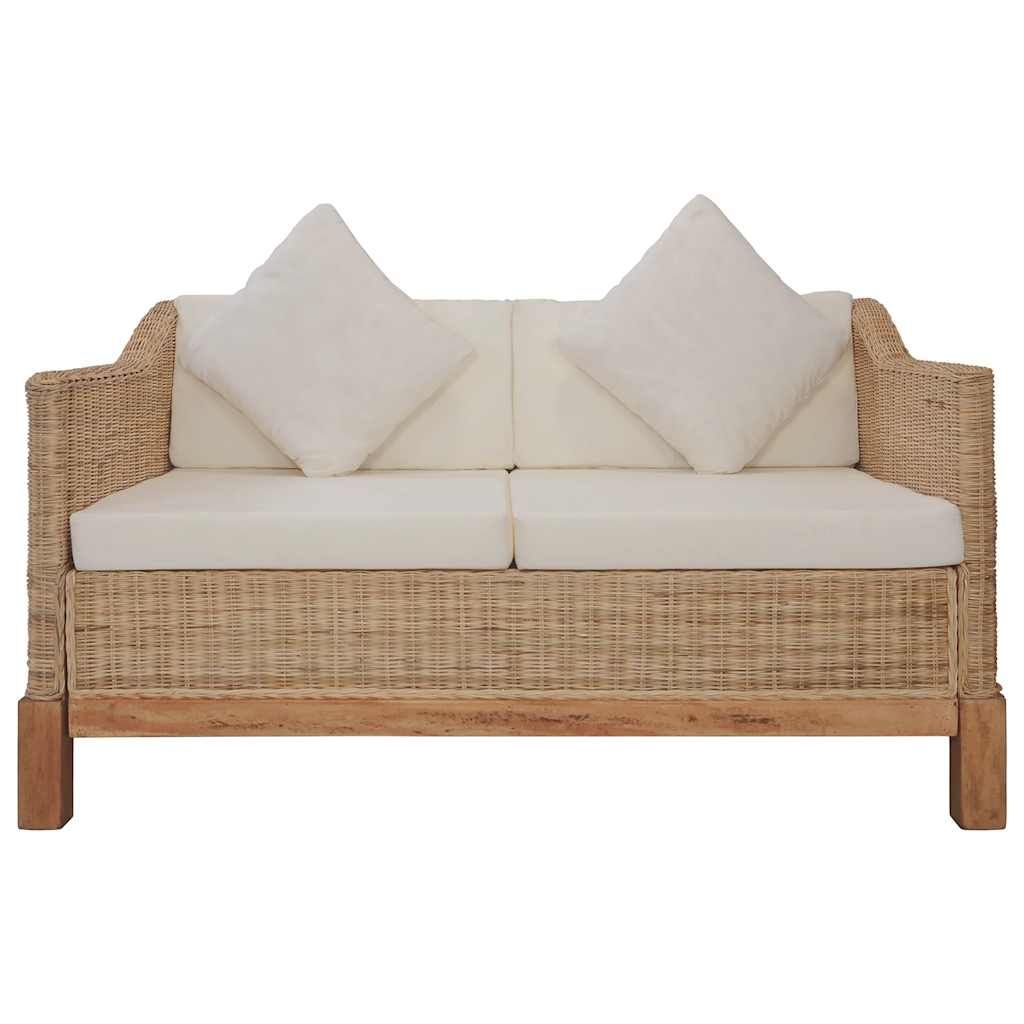 Divano a 2 Posti con Cuscini in Rattan Naturale vidaXL