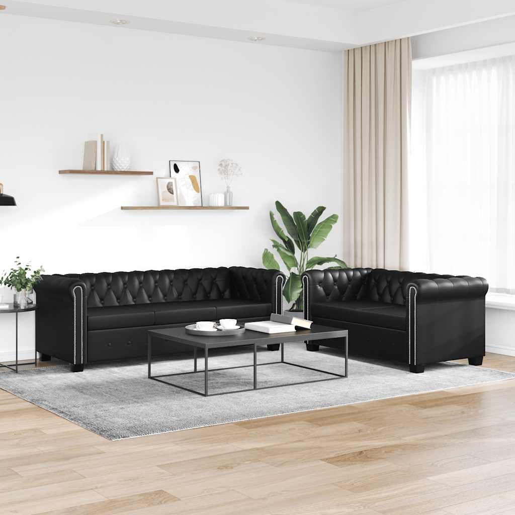 Divani Chesterfield a 2 Posti e a 3 Posti in Similpelle Nero vidaXL