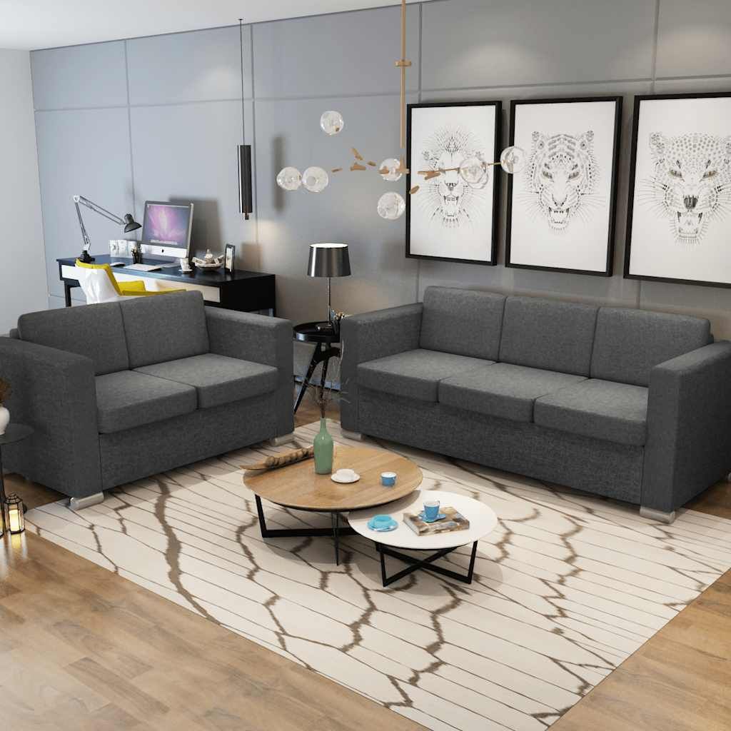 2 Pz Set di Divani in Stoffa Grigio Scuro vidaXL