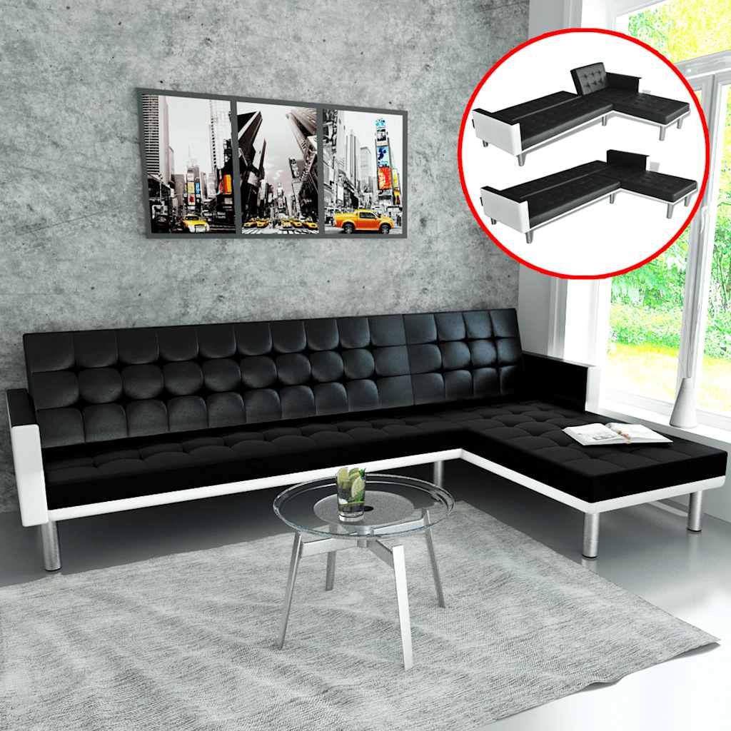 Divano Letto a L in Similpelle Nero vidaXL