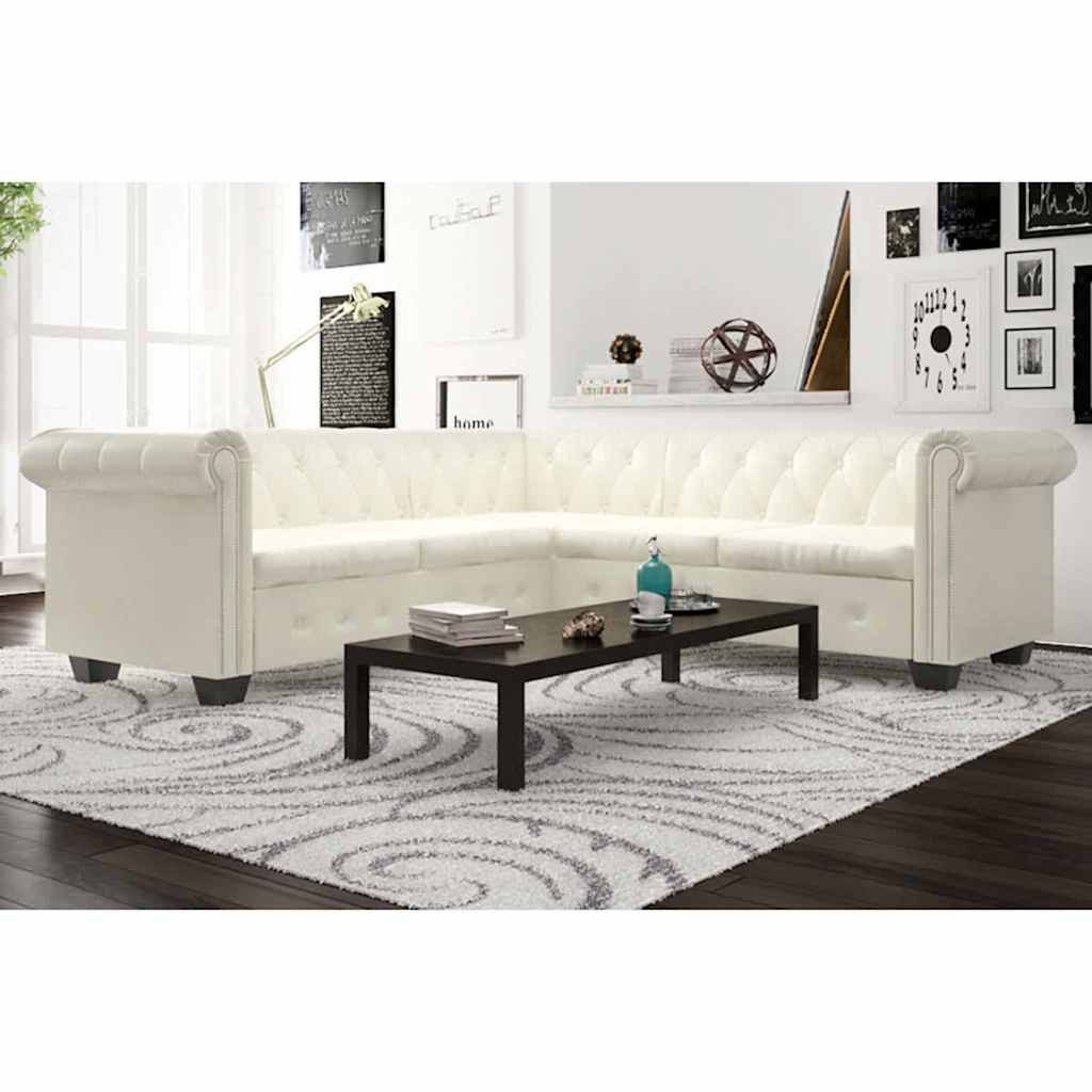 Divano Angolare Chesterfield a 5 Posti Pelle Artificiale Bianca vidaXL