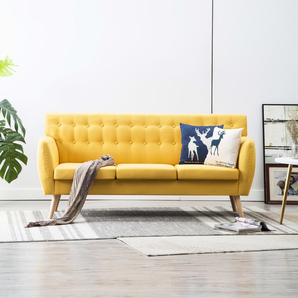 Divano a 3 Posti Rivestito in Tessuto 172x70x82 cm Giallo vidaXL