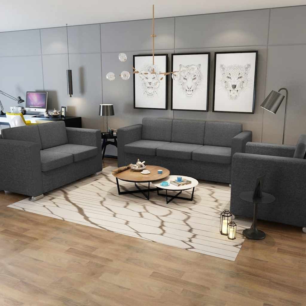 3 Pz Set di Divani in Stoffa Grigio Scuro vidaXL