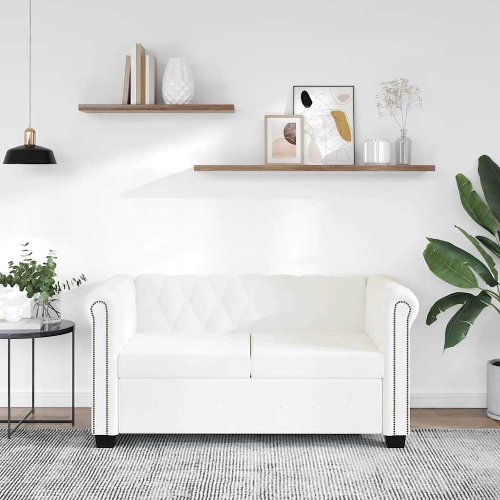 Divano Chesterfield a 2 Posti in Finta Pelle Bianco vidaXL
