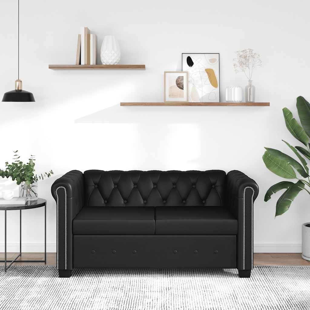 Divano Chesterfield a 2 Posti in Finta Pelle Nero vidaXL