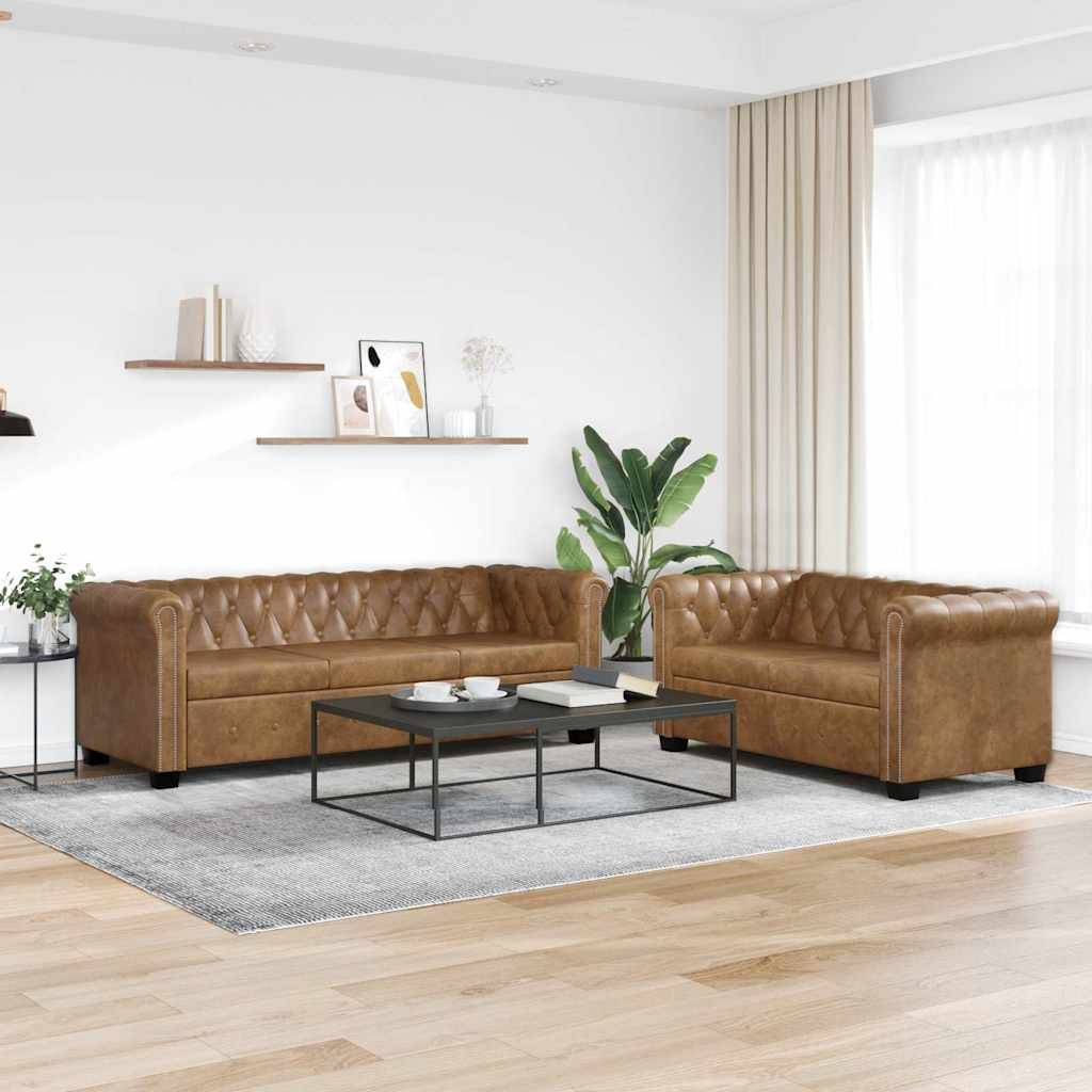 Set Divani Chesterfield a 2 Posti e a 3 Posti Marrone vidaXL