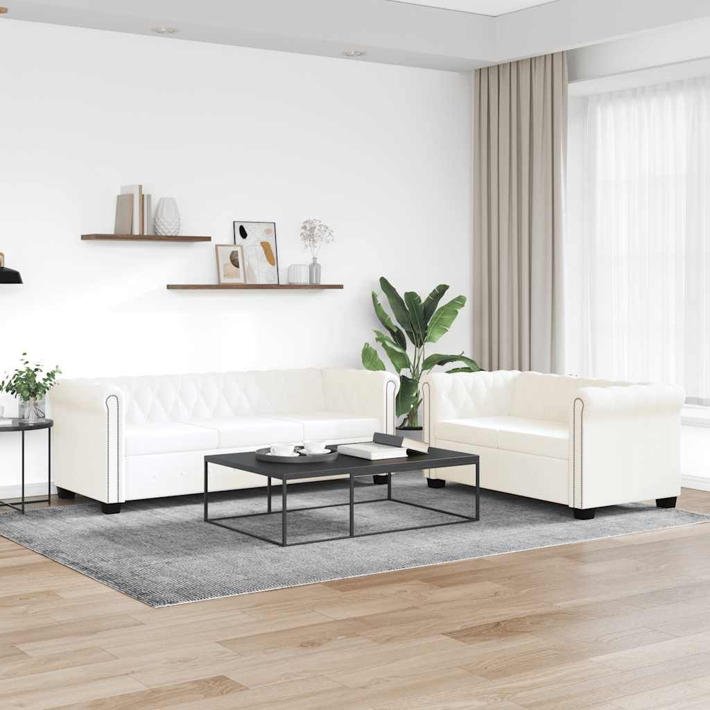 Divani Chesterfield a 2 Posti e a 3 Posti in Similpelle Bianco vidaXL