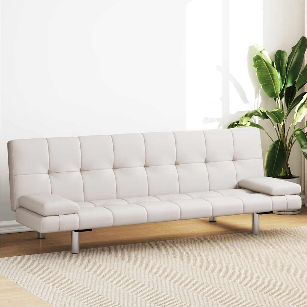 Divano Letto con 2 Cuscini Similpelle Regolabile Bianco Crema vidaXL