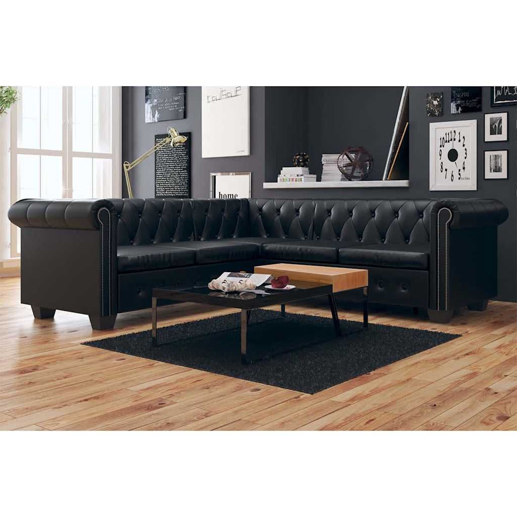 Divano Angolare Chesterfield a 5 Posti Pelle Artificiale Nera vidaXL