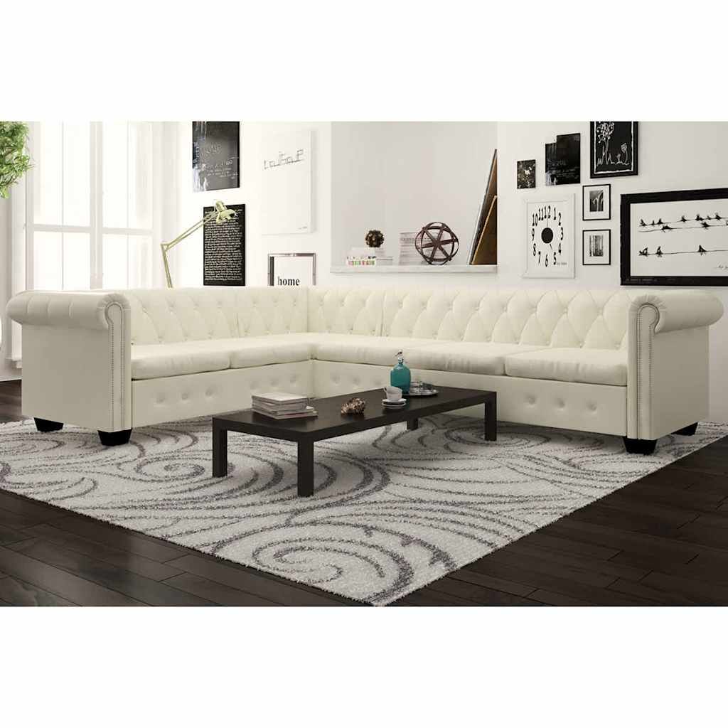 Divano Angolare Chesterfield a 6 Posti Pelle Artificiale Bianca vidaXL