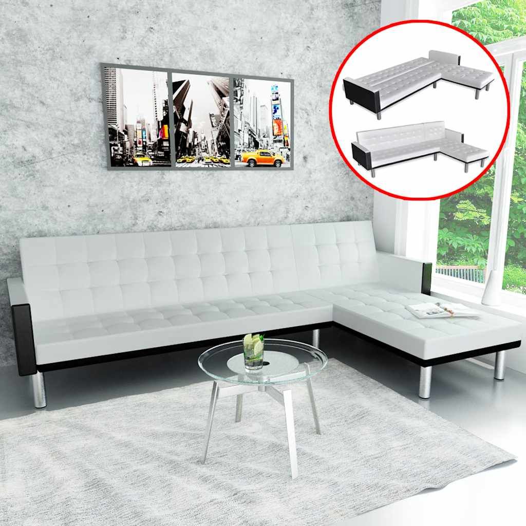 Divano Letto a L in Pelle Artificiale Bianco vidaXL