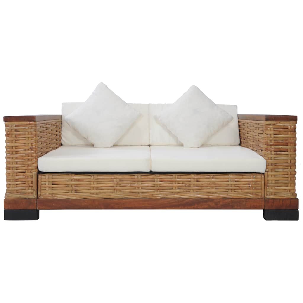 Divano a 2 Posti con Cuscini Marrone in Rattan Naturale vidaXL