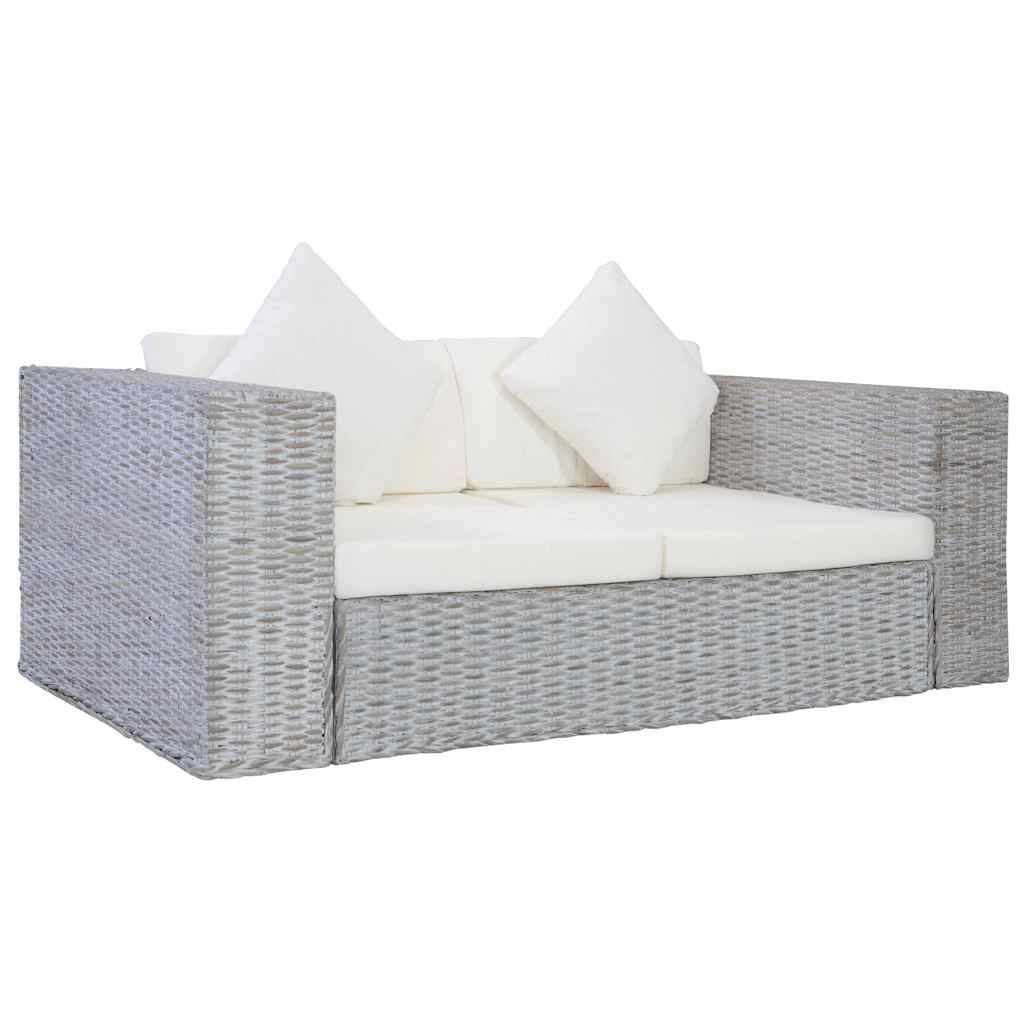 Set di Divani 2 pz con Cuscini Grigio in Rattan Naturale vidaXL