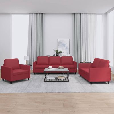 Set di Divani 3 pz con Cuscini Rosso Vino in Similpelle vidaXL