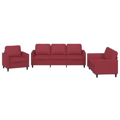 Set di Divani 3 pz con Cuscini Rosso Vino in Similpelle vidaXL
