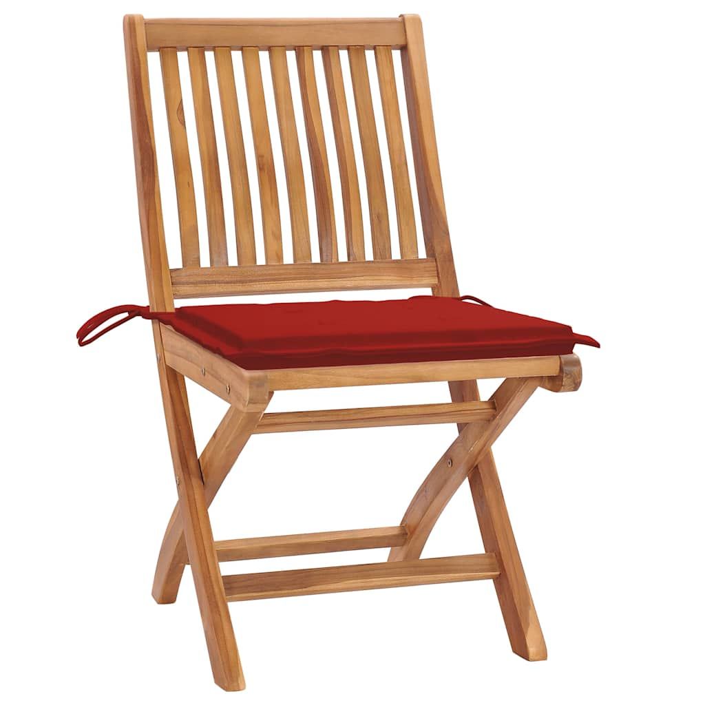 Sedie da Giardino Pieghevoli con Cuscini 4 pz Massello di Teak vidaXL