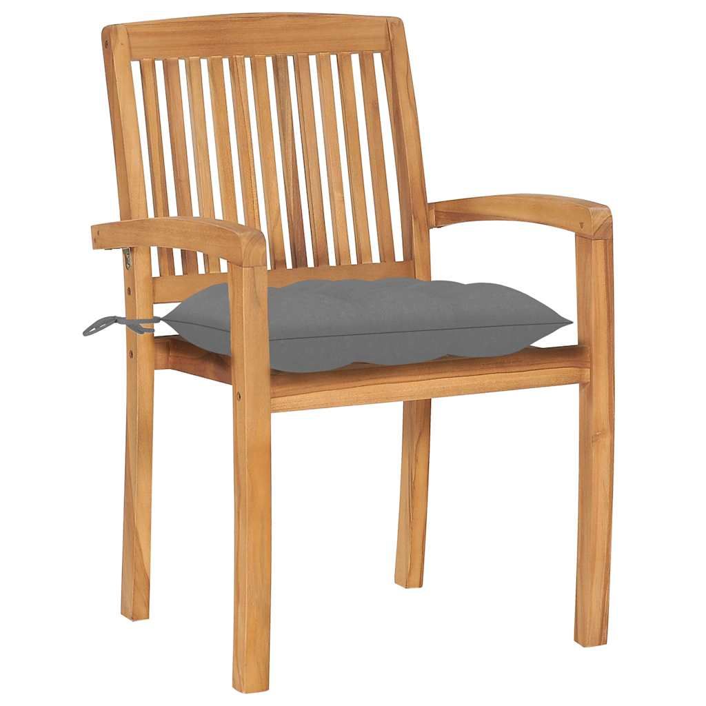 Sedie da Giardino 2 pz con Cuscini Grigi in Teak Massello vidaXL