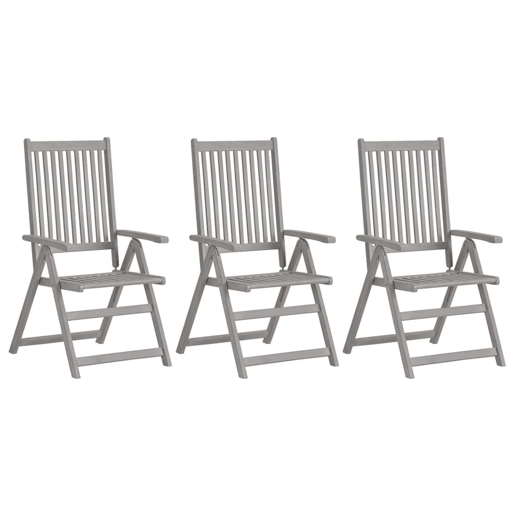 Sedie da Giardino Reclinabili 3 pz con Cuscini Massello Acacia vidaXL