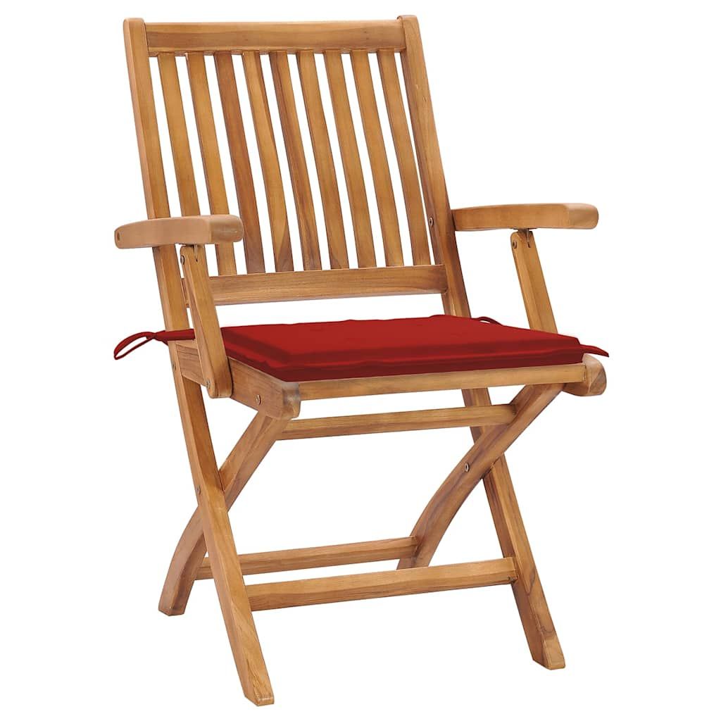 Sedie da Giardino Pieghevoli con Cuscini 4 pz Massello di Teak vidaXL