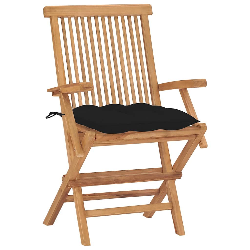 Sedie da Giardino 2 pz con Cuscini Neri Legno Massello di Teak vidaXL