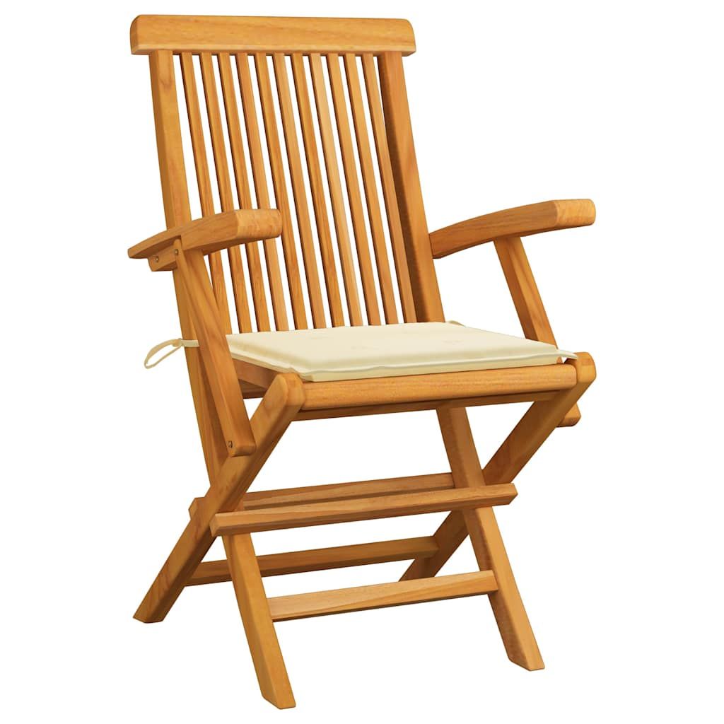 Sedie da Giardino con Cuscini Crema 3 pz Legno Massello di Teak vidaXL