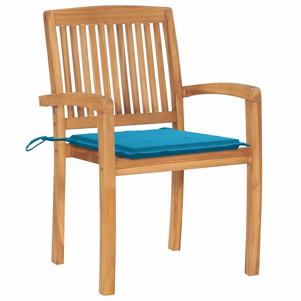 Sedie da Giardino 2 pz con Cuscini Blu Massello di Teak vidaXL