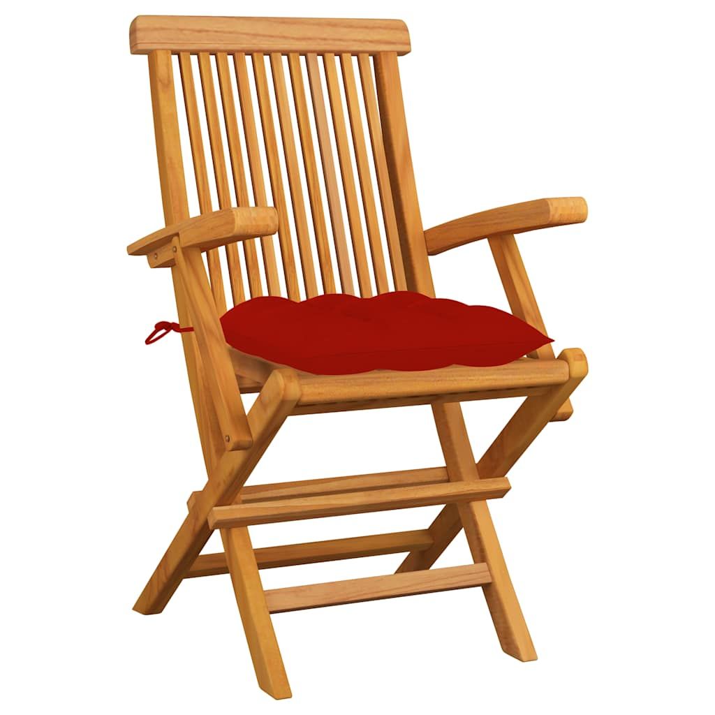 Sedie da Giardino con Cuscini Rossi 3pz Legno Massello di Teak vidaXL