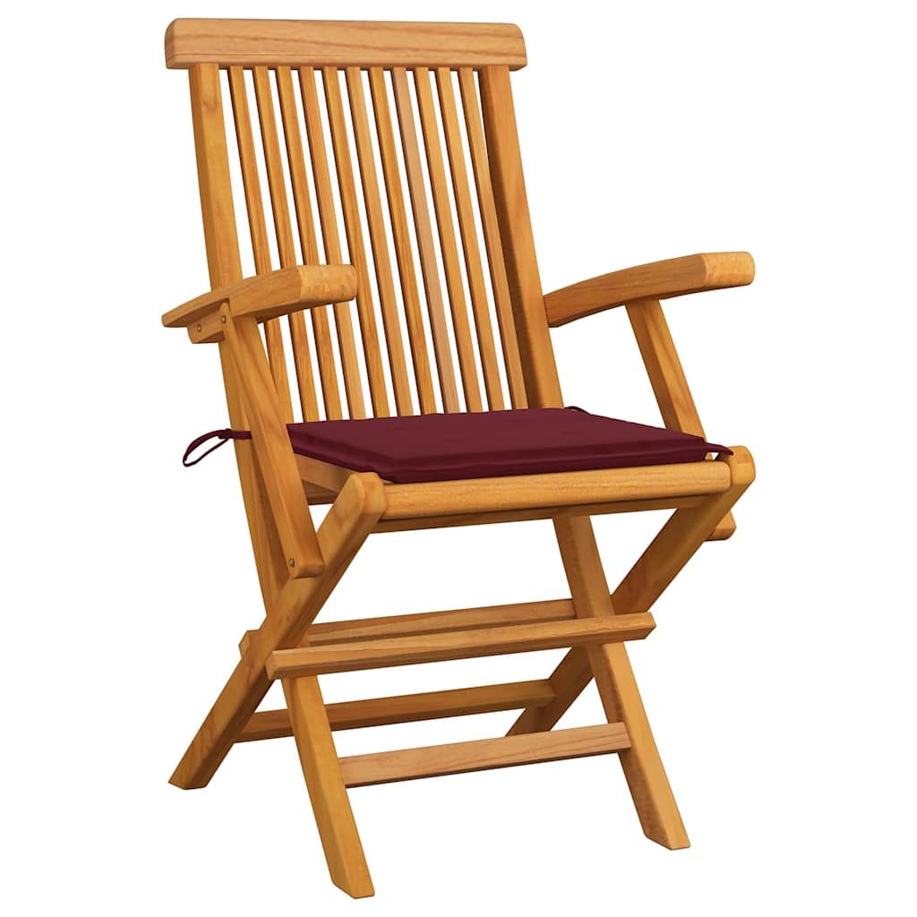 Sedie Giardino con Cuscini Rosso Vino 8 pz Legno Massello Teak vidaXL