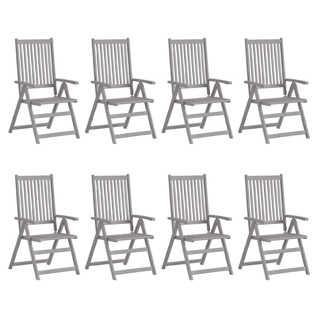 Sedie Giardino Reclinabili 8pz Cuscini Massello Acacia Grigio vidaXL