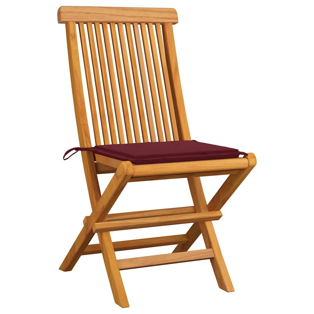 Sedie da Giardino con Cuscini Rosso Vino 4 pz Massello di Teak vidaXL