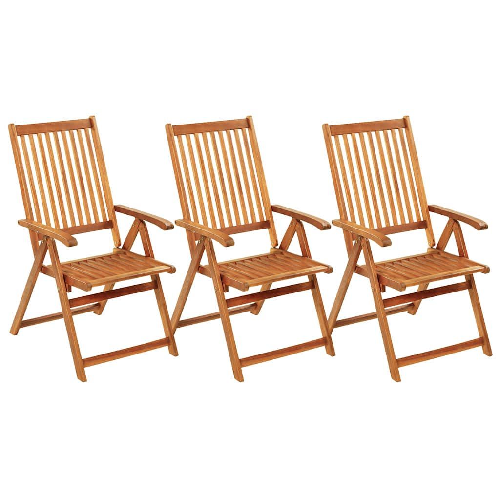 Sedie da Giardino Pieghevoli 3 pz con Cuscini Acacia Massello vidaXL