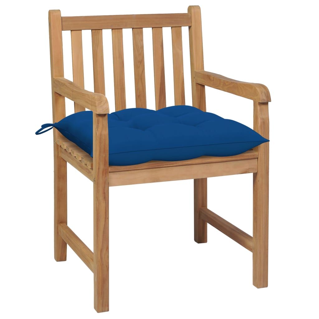 Sedie da Giardino 2 pz con Cuscini Blu in Massello di Teak vidaXL
