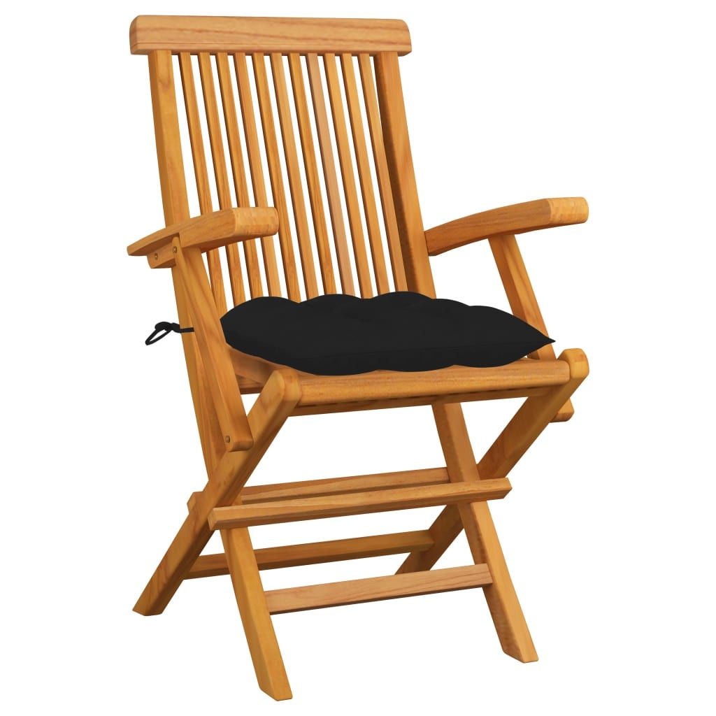 Sedie da Giardino con Cuscini Neri 6 pz Legno Massello di Teak vidaXL