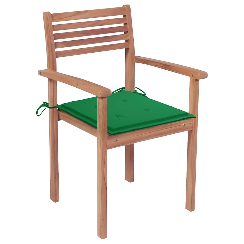Sedie da Giardino 2 pz con Cuscini Verdi in Massello di Teak vidaXL