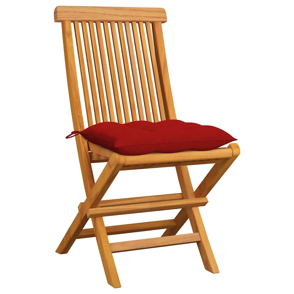 Sedie da Giardino con Cuscini Rossi 6 pz in Massello di Teak vidaXL
